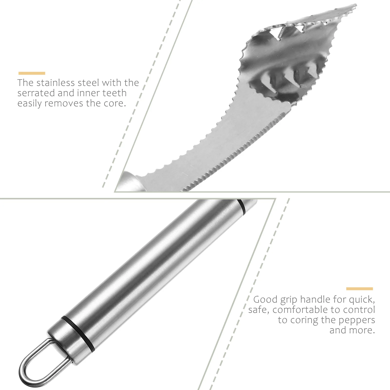 

Stainless Steel Chili Core Remover Pepper Corer Tool Serrated Blade Easy Grip Kitchen Gadget For Home Bbq Light Brown