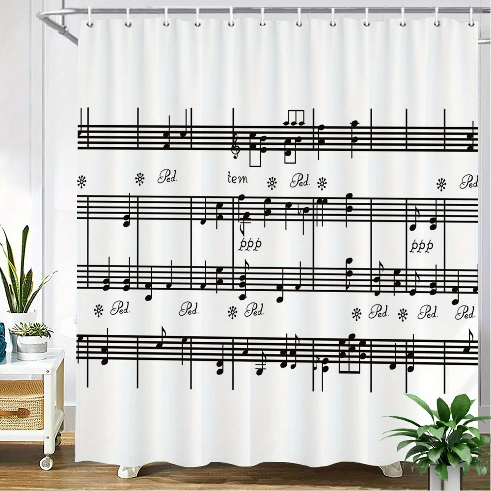 Elegant Music Notes Pattern Shower Curtain Waterproof Bathroom Decor Musician Gift Novelty Sheet Music Print for Home Accessorie