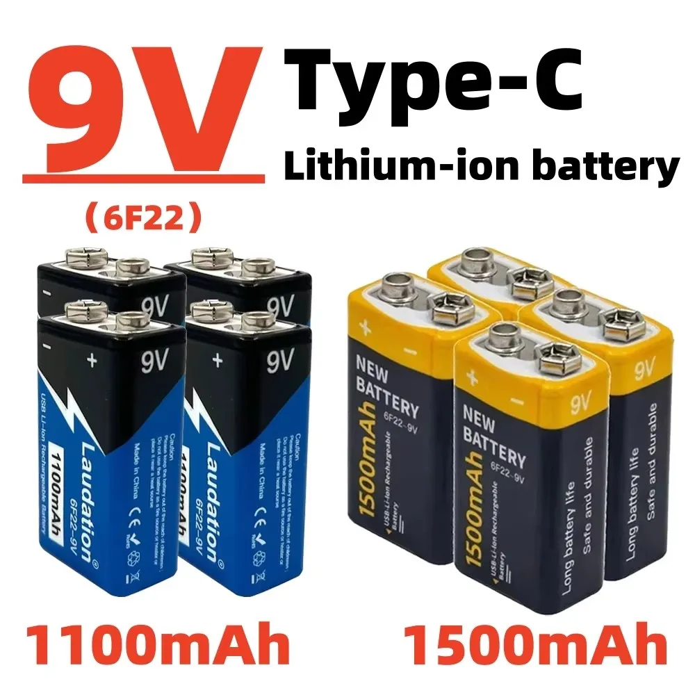 9V 1500/1100mAh rechargeable lithium-ion battery USB 9V battery suitable for multimeter microphone toy remote control KTV use