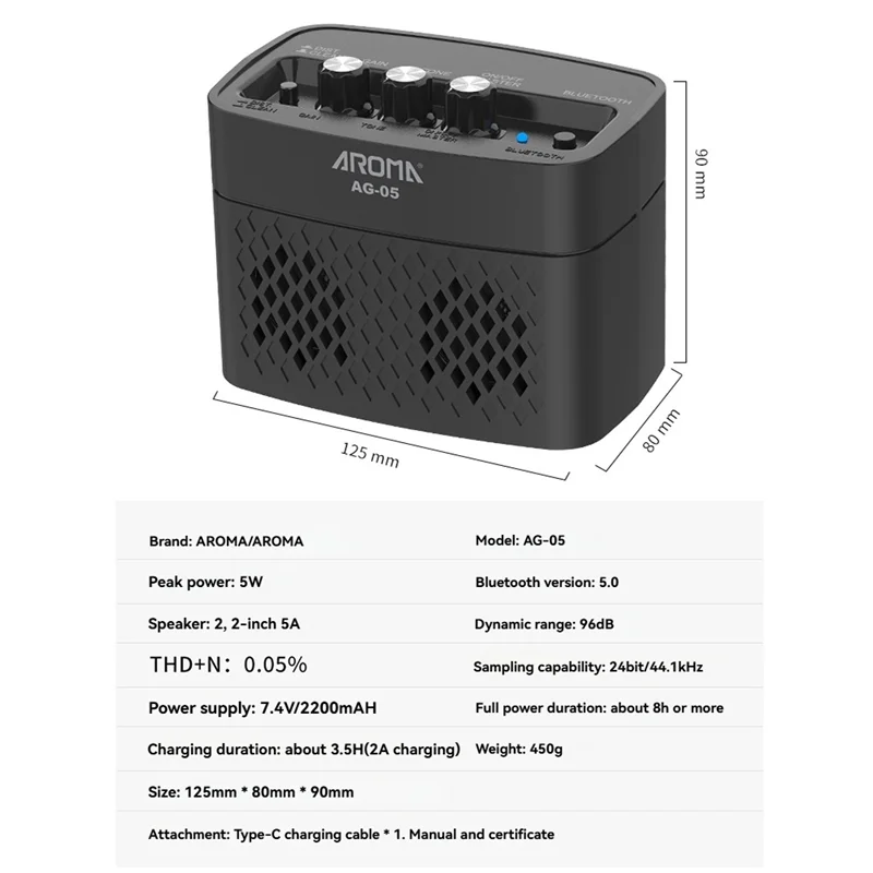 

AROMA Guitar Amplifier 5W Electric Guitar Amp Small Practice Guitar Amp With Bluetooth Clean & Overdrive Channels