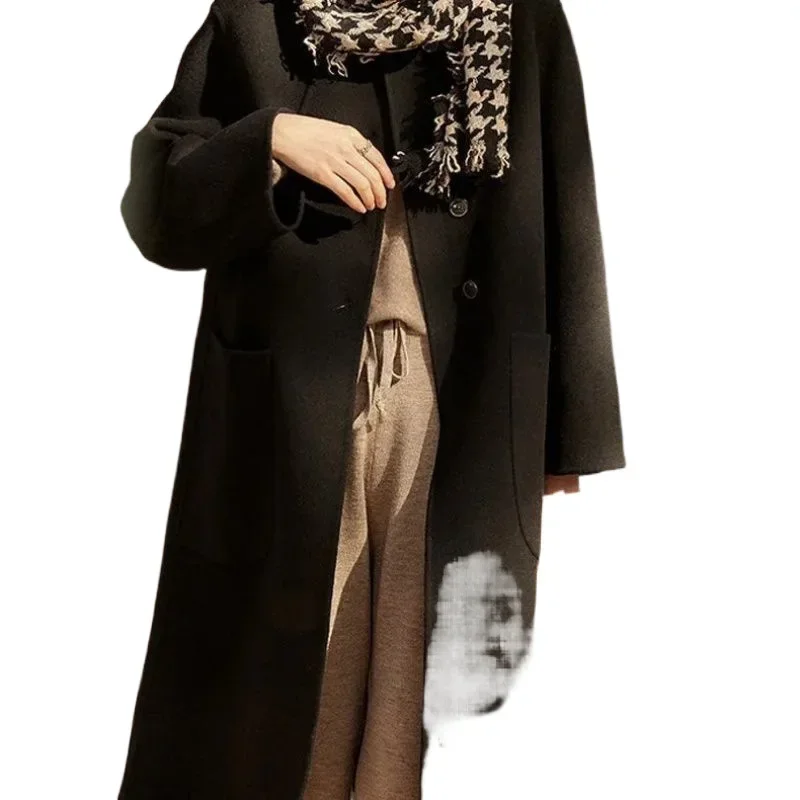 Dámský volný fleecový kabát pro větší velikosti, luxusní, oboustranný, střední délky, podzim/zima, nový přírůstek, moderní kabát - náhled 5