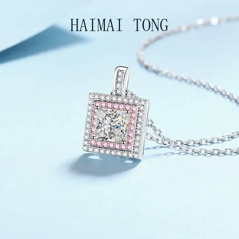 New Square PT950 Platinum 1Ct Moissanite Diamond Pendant Popular Female Sweet Temperament Necklace for Party Like Women Wedding