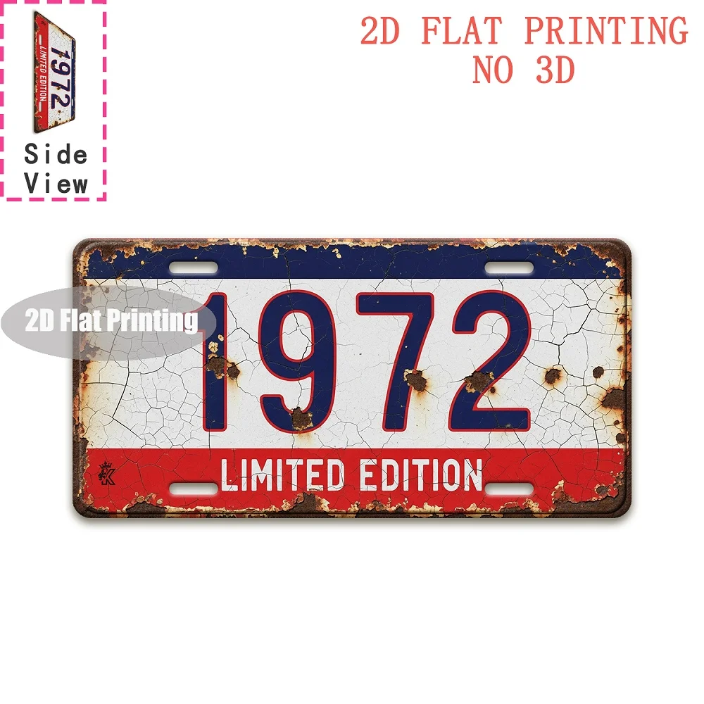 1PC 2D HD Aluminum Metal Sign, 1972 Limited Edition Vintage Wall Decor, Retro Rustic Crackle Finish Design Metal Wall Art For
