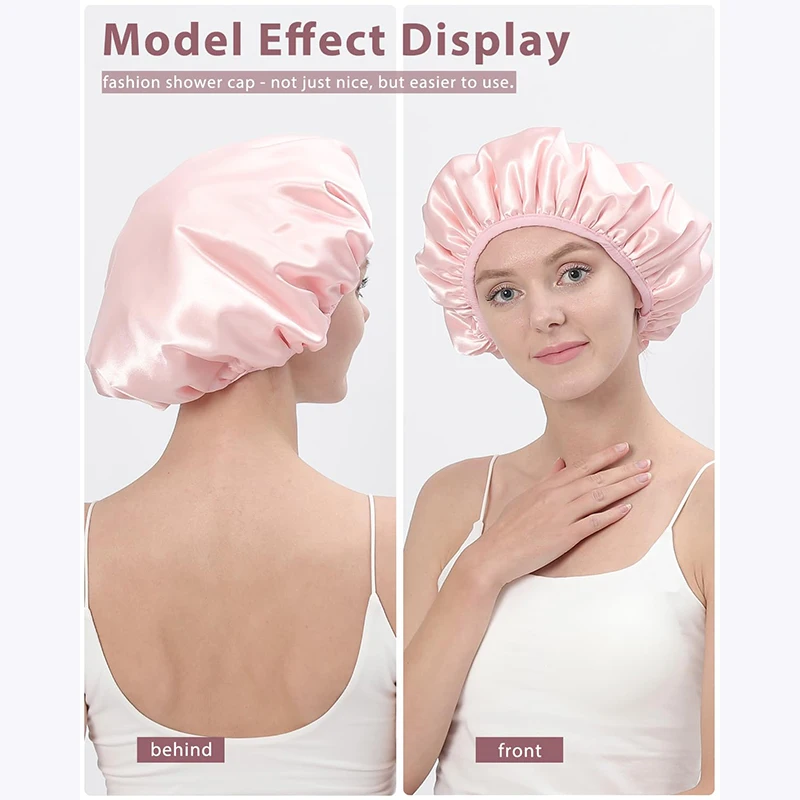 Reusable 3-layer Shower Cap Extra Large Waterproof Shower Cap For All Types Of Long Hair Adjustable Women Elastic Bath Hat