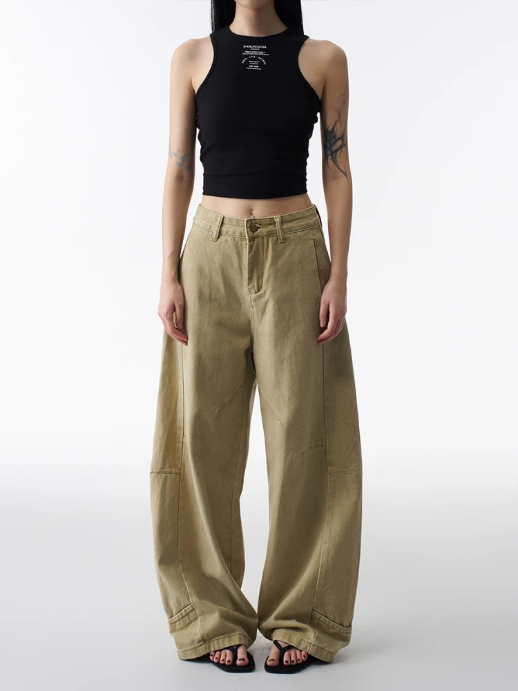 

ZHISILAO Khaki Tapered Jeans Women Vintage High Waist Loose Denim Pants Streetwear 2025 Autumn Winter