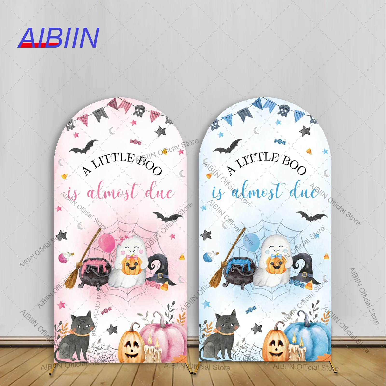 Un pequeño Boo es casi debido arco telón de fondo cubierta murciélago gato fantasma otoño calabaza Halloween Baby Shower fiesta decoración foto fondo