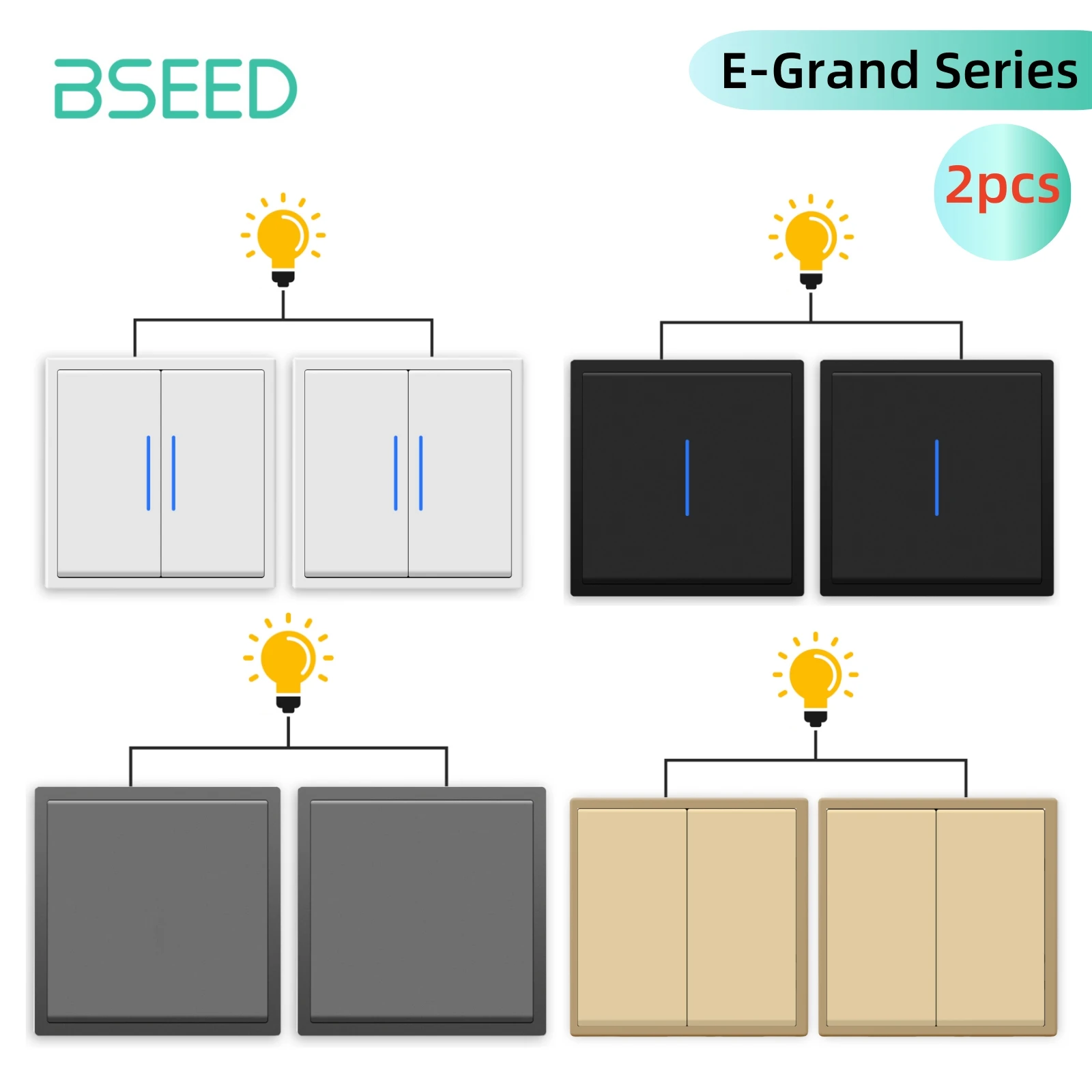 

BSEED 1/2Gang Mechanical Light Switches With Led Indicator For Stairs Hallway Corridor 10A Plastic Frame 2pieces