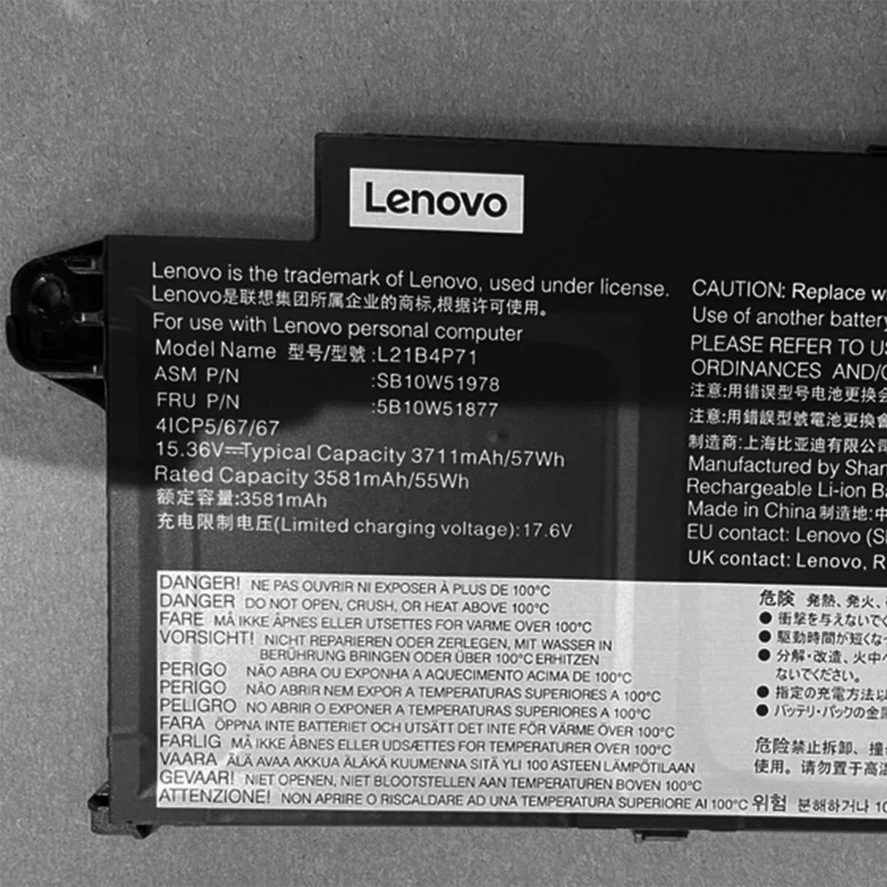 Imagem -02 - Bateria do Portátil para Lenovo Thinkpad T14s Gen Gen 21br Gen 21f6 L21l4p73 15.36v 57wh L21l4p73 Novo Original