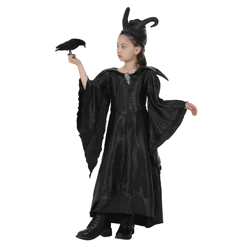 Halloween Witch Cosplay Traje para Crianças, Festa de Férias, Conjuntos De Vestidos Engraçados, Moda Manga Longa, Roupas De Performance De Palco, Preto