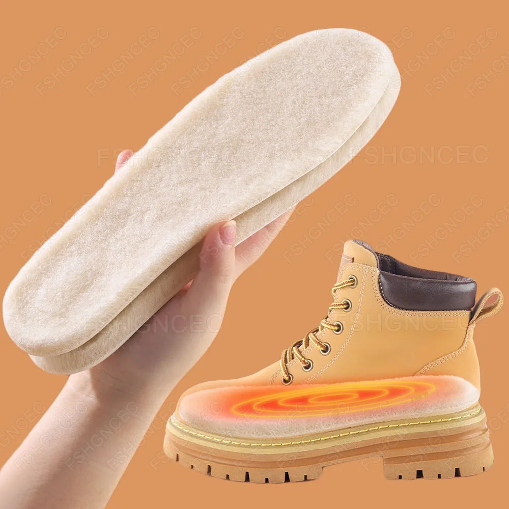 Latex Sports Insole Soft Elasticity Shoe Pads Unisex Winter Thick Thermal Real Wool Insoles for Shoes Inner Soles for Snow Boots