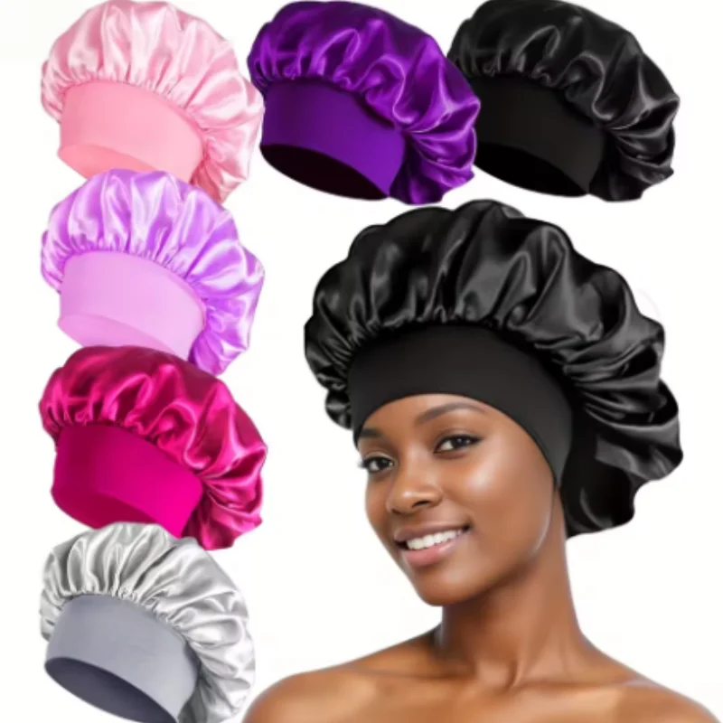 1/3/5/10pcs mix Satin Bonnet Silk Hair Bonnet for Sleeping Sleep Bonnets for Women Large Wide Soft Band Sleep Cap for Curly Hair