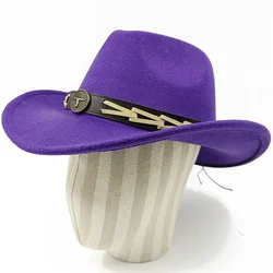 Dark purple Cowboy Hat New Jazz Knight hat cowboy hat monochrome felt hat men's and women's large brim outdoor hat