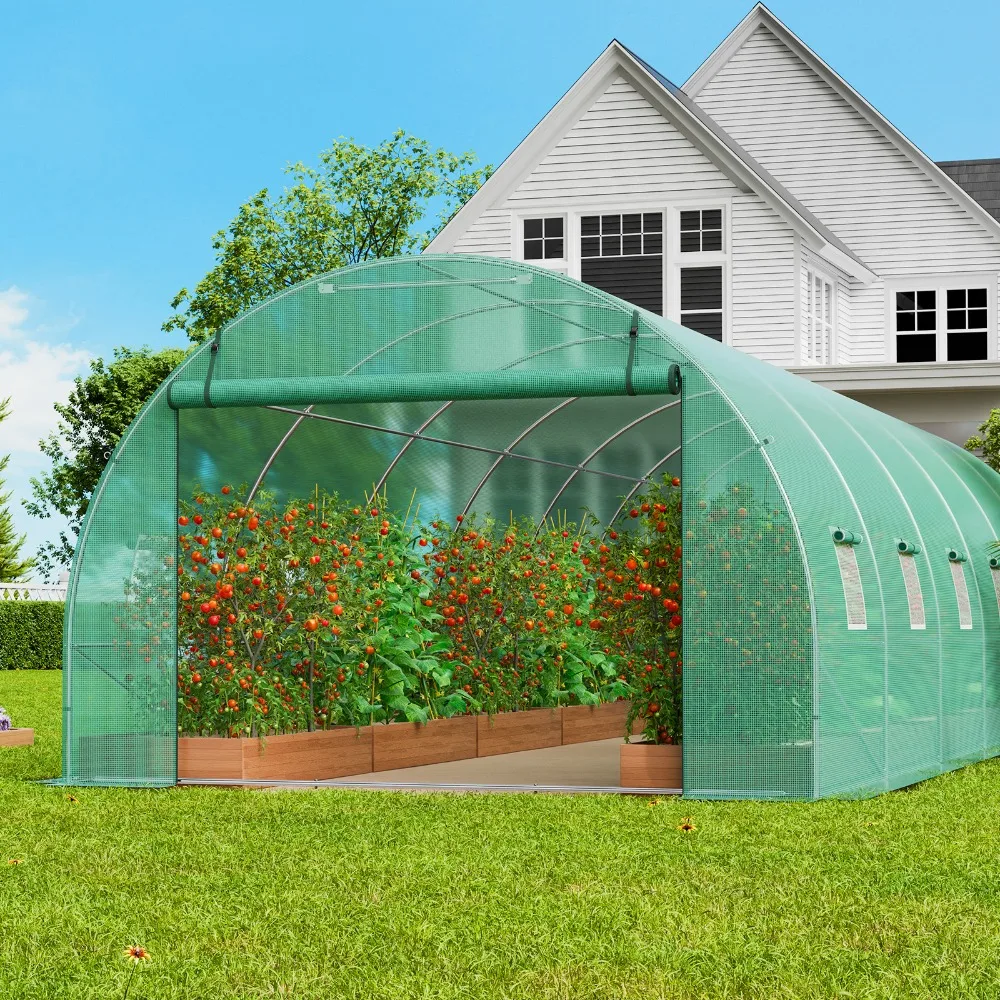 Walk-in Tunnel Greenhouse 29.2x9.7x6.5ft Galvanized Frame PE Cover Green