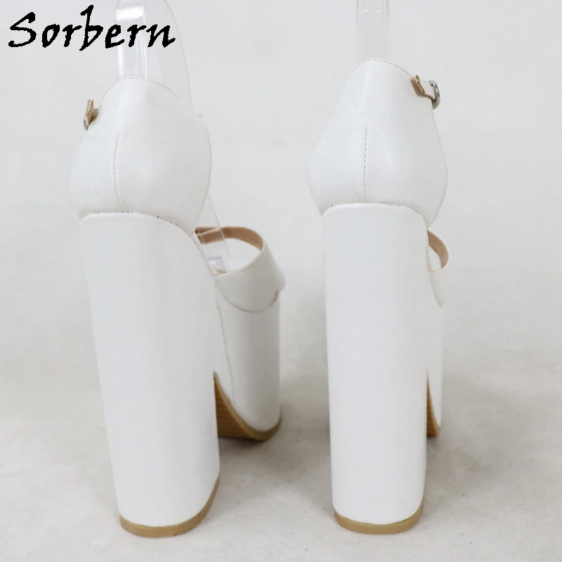 Sorbern White Matt Slingback Women Sandals Block High Heel Summer Shoes Ankle Strap Wide Cross Strap Female Shoes Custom