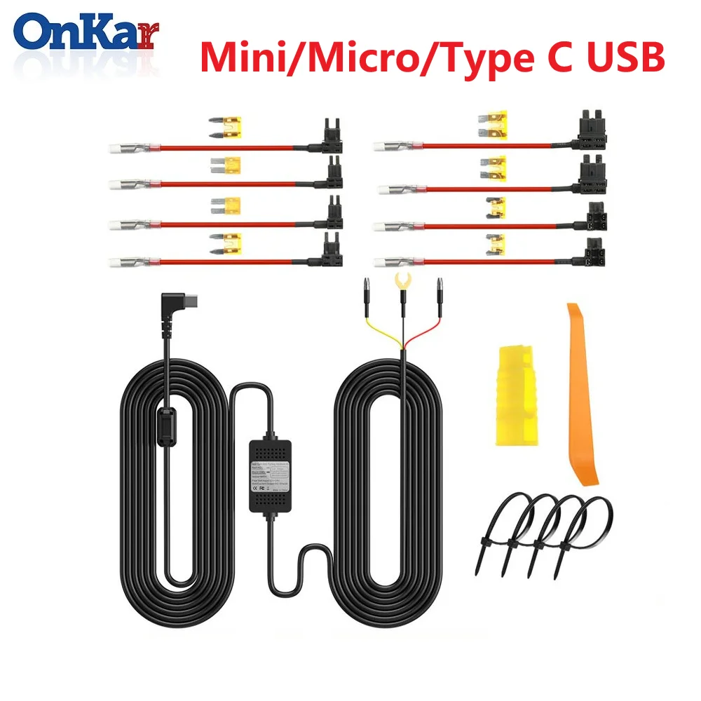 

Автомобильный зеркальный видеорегистратор, комплект из жесткого провода от 12/24 в до 5В 3A Micro Mini USB C, зарядное устройство, рекордер вождения, кабель, снижающий напряжение