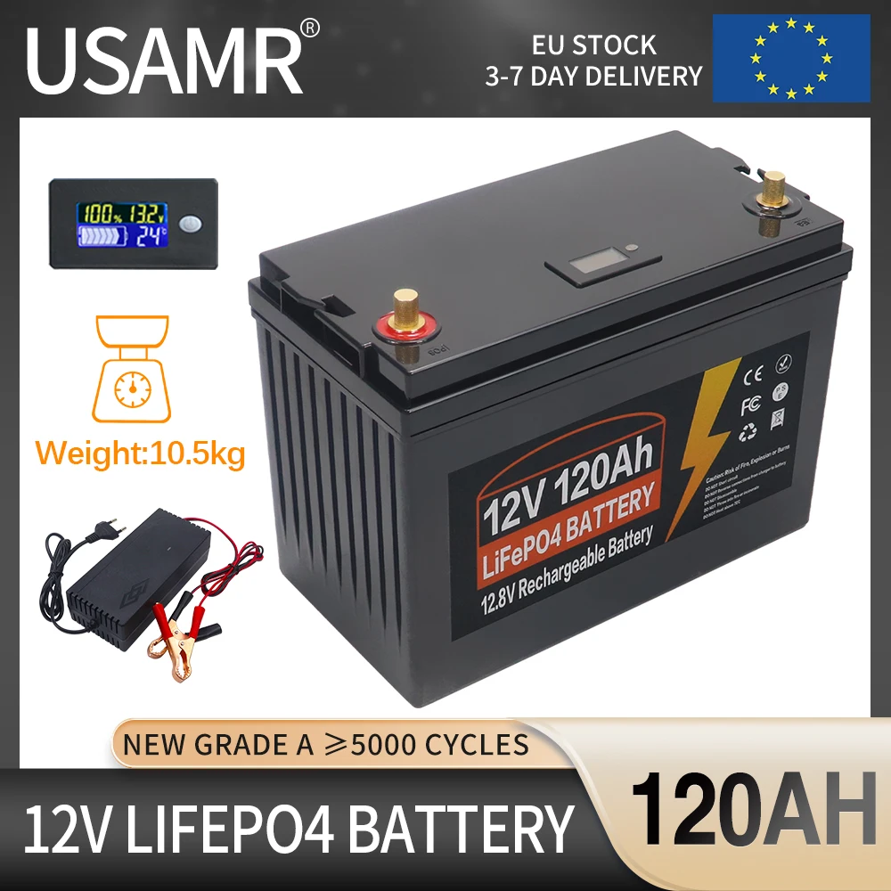 12V LiFePO4 Battery 150Ah 120Ah 100Ah Built-in BMS Lithium Iron Phosphate Cells Pack 5000+ Cycles For RV Campers Golf Cart Solar