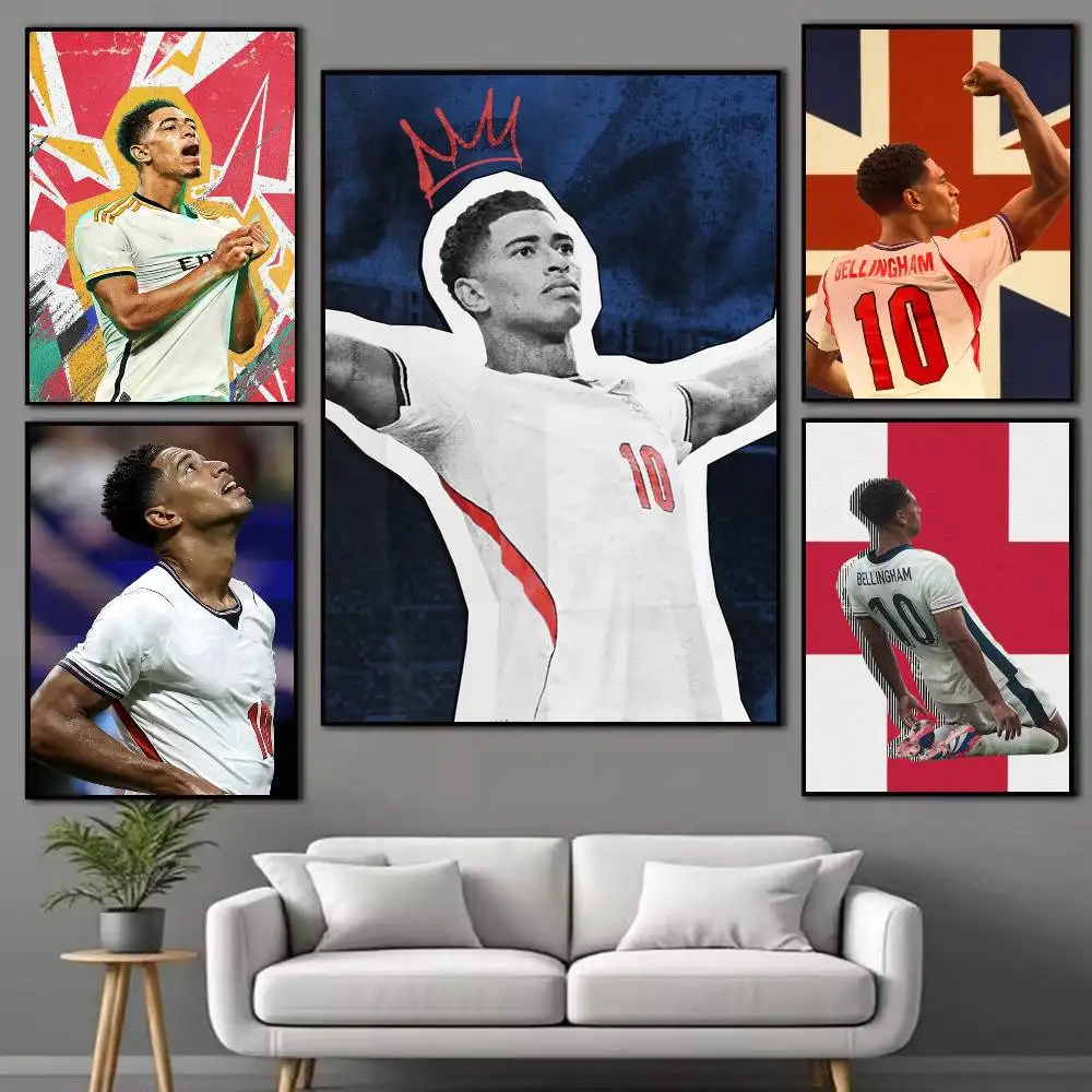 J-Jude Bellingham Football STAR Poster Waterproof Wall Art Sticker For Bar Living Room Vintage Decor High Quality Print Gift
