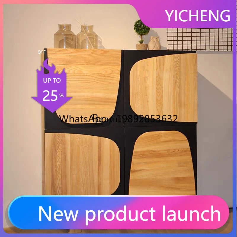 

LYY Medieval style dining side cabinet ash wood household large apartment living room storage cabinet