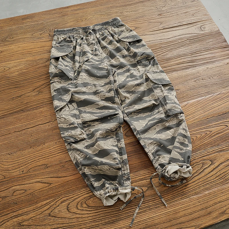 Desert Tiger Pattern Camouflage Pants for Men American Vintage Loose Straight Wide Leg Jogger Trousers Workwear Pockets Y2K Male