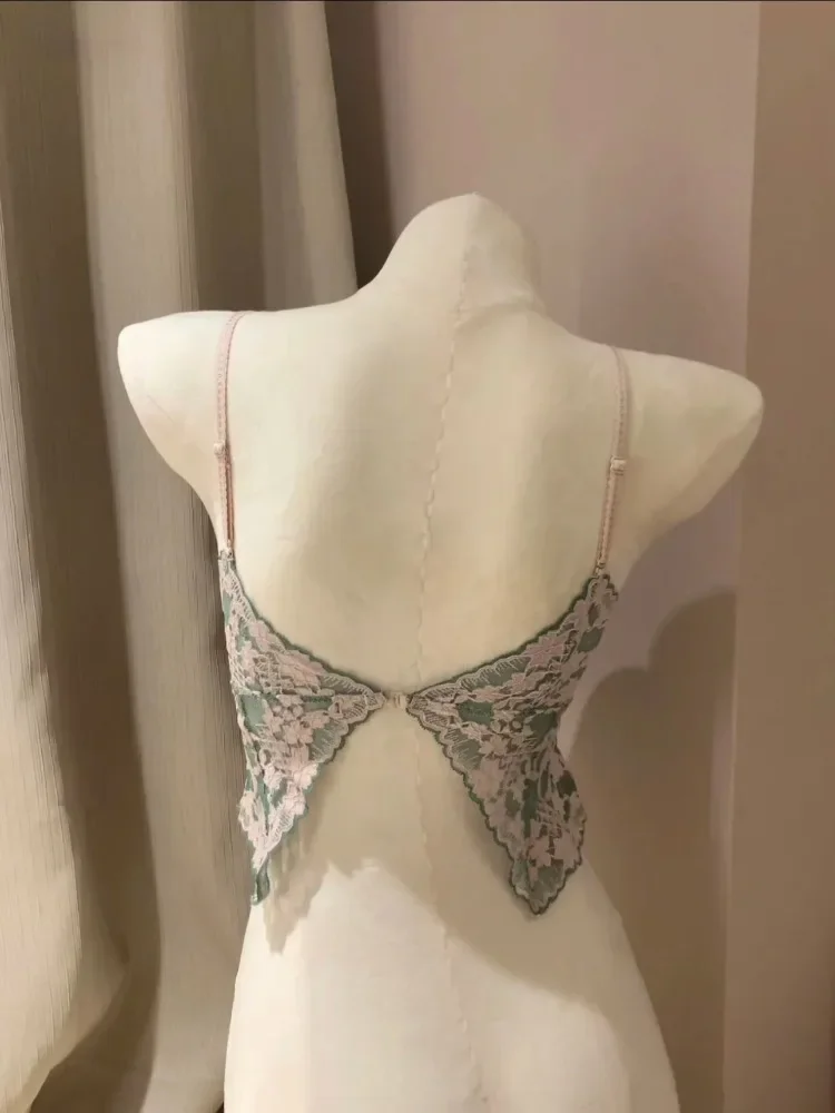 Bra Halter Renda Bordir Prancis Wanita, Bralette Tipis Seksi Musim Panas, Bandeau Cup Kecil Bebas Kerut, Penutup Bra Atasan Tanpa Punggung Modis
