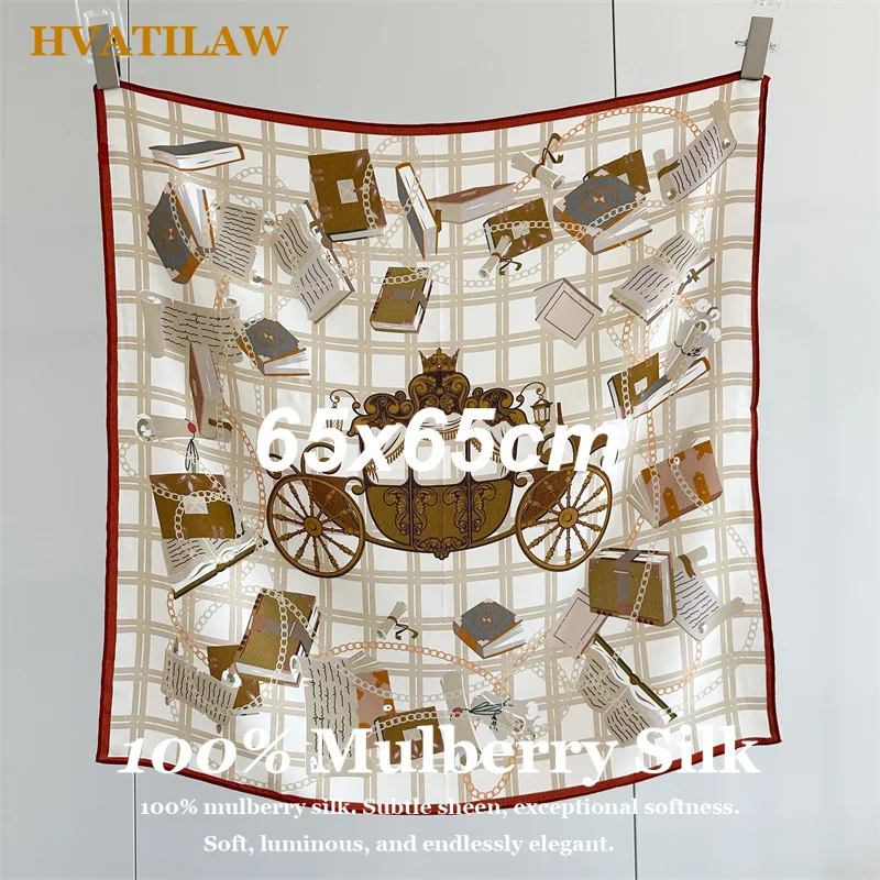 

100% Real Silk Scarf 65x65cm Large Square Silk Scarf for Women Elegant Print Head Scarf Hijab Hair Bandana Shawl Wrap Hairband