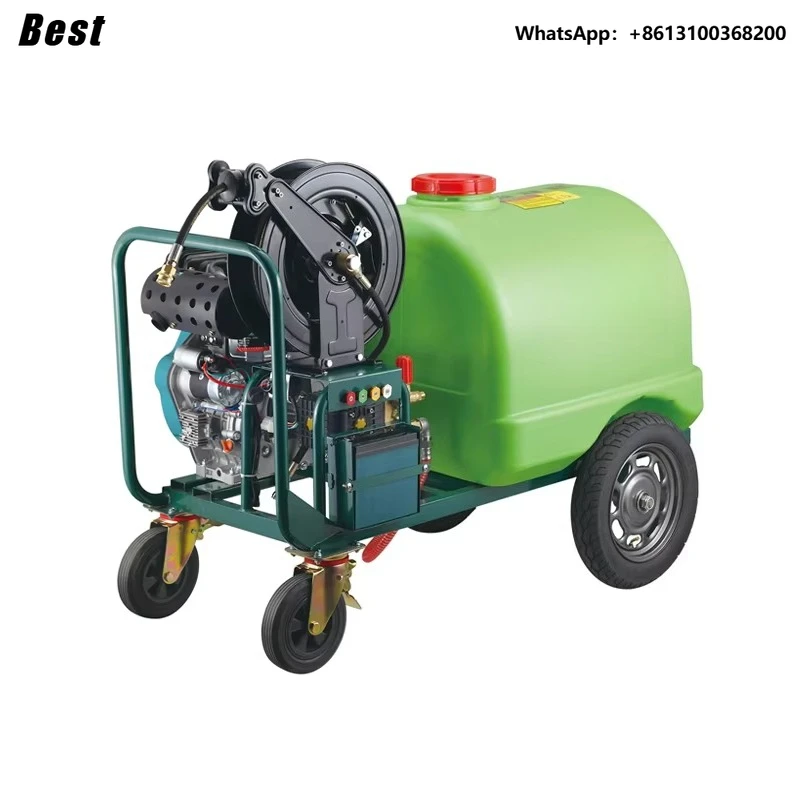 Best New 300L High Pressure Washer 250bar/3600psi 10HP Tank Wheel & Road Cleaning Machine Outdoor Use