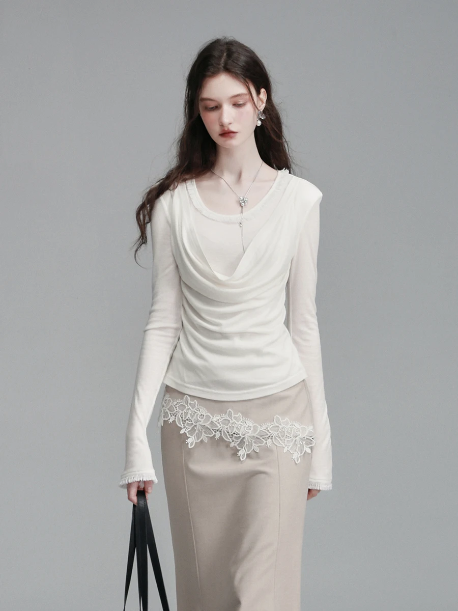 

Шелковый трикотажный джемпер XinXinyue с кружевным воротником и V-образным вырезом, длинный рукав, разноцветный, для повседневной носки, женская мода, весенний сезон