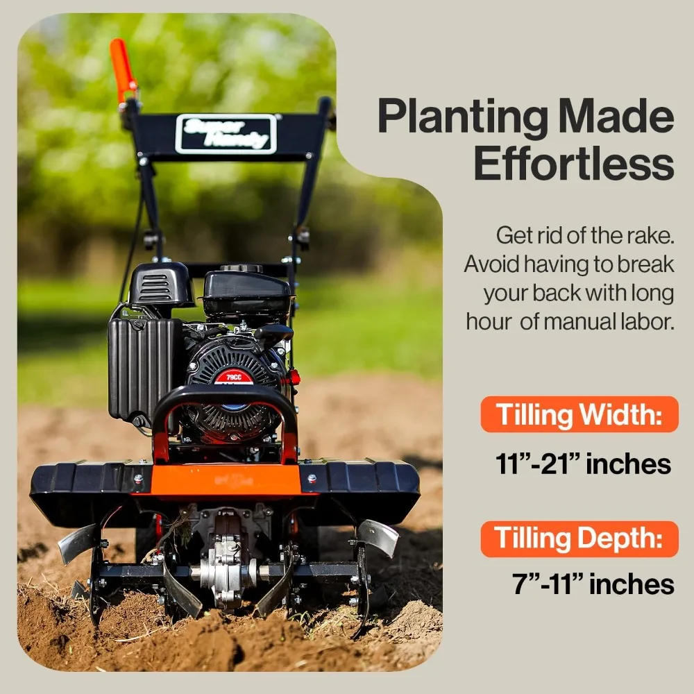 Cultivator 2.5HP 4 Stroke Ultra Duty 4 Premium Steel Adjustable Forward Rotating Tines Root/Weed Removal and Soil Cultivation