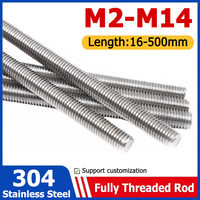 Full-size 304 Stainless Steel Fully Threaded Rods Bar Stud M2 M2.5 M3 M4 M5 M6 M8 M10 M12 M14 Length 16/20/25/30/40/45/50-500mm