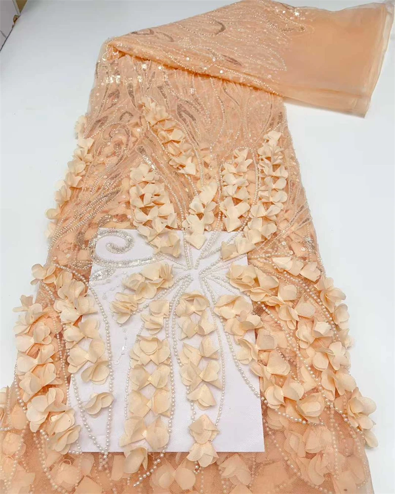 

3D French mesh chiffon wedding embroidery African Nigerian bead lace fabric luxurious suitable for important wedding occasions
