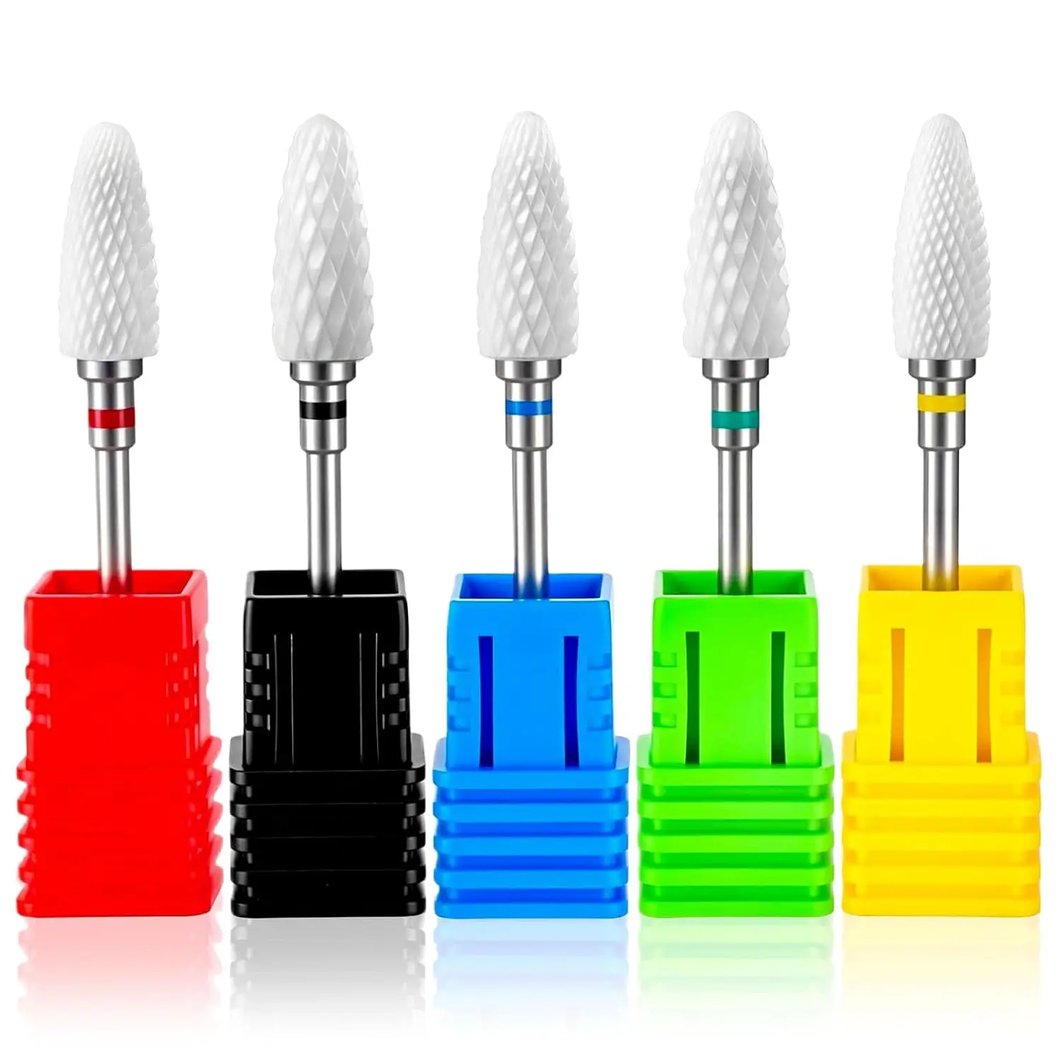 

5-Piece Ceramic Nail Drill Bits Set, 3/32'' Shank, Corn Shape for Acrylic & Gel Nail Removal, Manicure & Pedicure