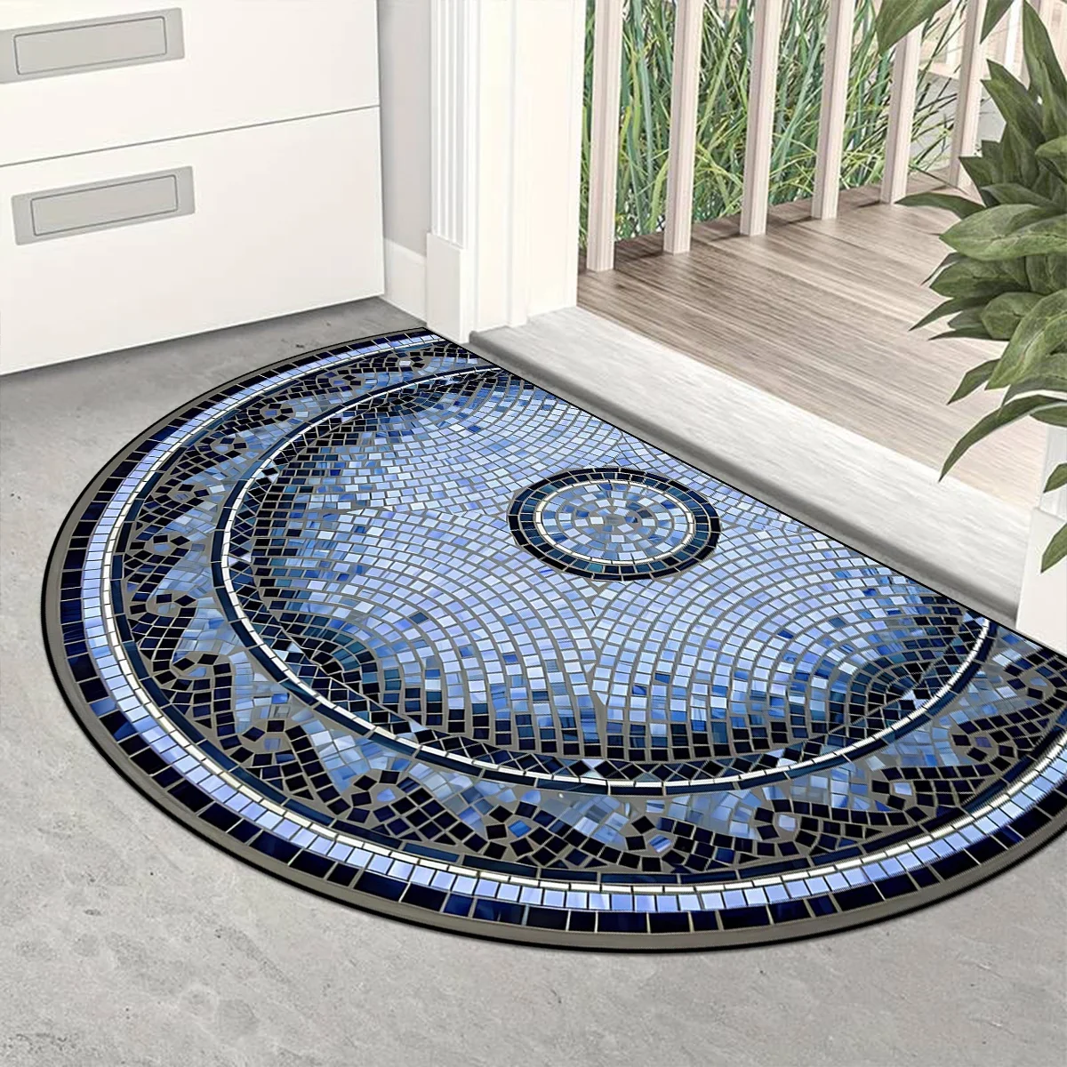 

Entrance Carpet Anti-slip Dirt-resistant Wear-resistant Door Rug Semicircular Imitation Marble Texture Welcome Floor Mat 현관 카펫