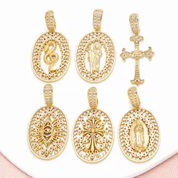 OCESRIO White Crystal Big Virgin Mary Medal Pendant for Necklaces Copper Gold Plated Cross Eye Jewelry Making Component pdtb750