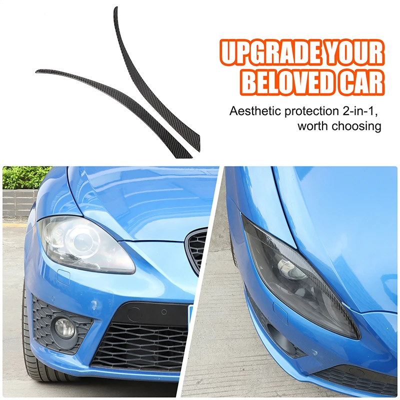 For 2008-2012 Seat Leon headlight eyebrow stickers, real carbon fiber (soft) 2-piece set, car headlight modification accessories