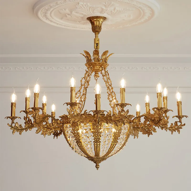 

European Rococo Style Large Villa Hotel Luxury Decorative Pendant Light Vintage All Copper Chandeliers