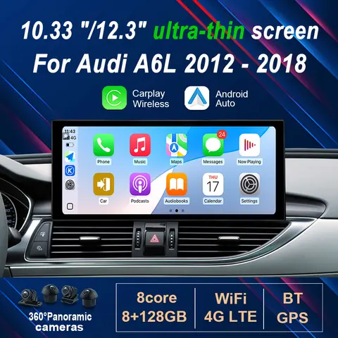아우디 A6L 2012-2018용 안드로이드 14 무선 카플레이 HD 터치스크린 카 라디오 비디오 멀티미디어 플레이어 GPS 4G WIFI DSP 스테레오