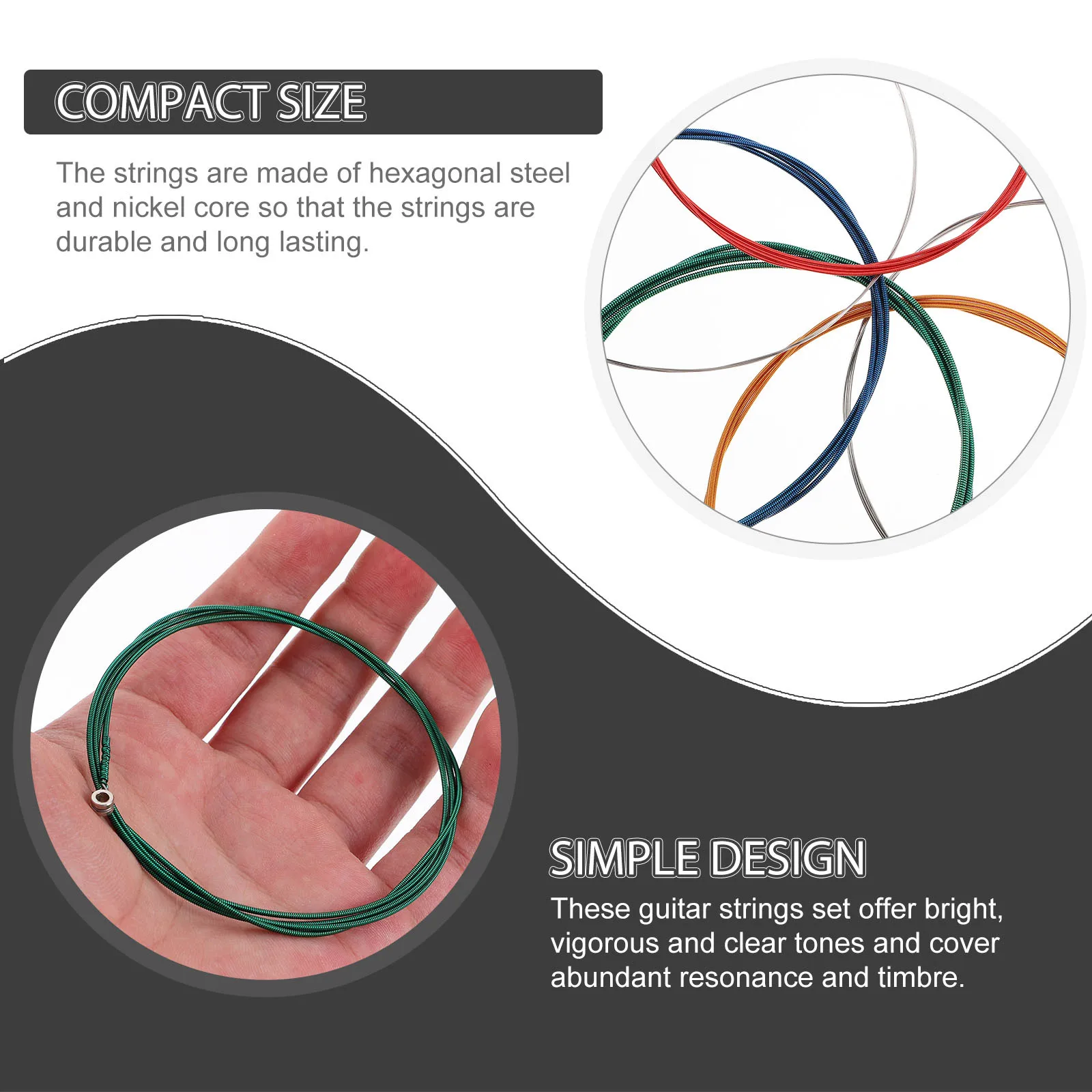 6 Stuks Gekleurde Akoestische Gitaar Snaren Staal Zeshoekige Kern Roestvrij Gecoat Heldere Heldere Tone Vervanging Gitaar Snaren
