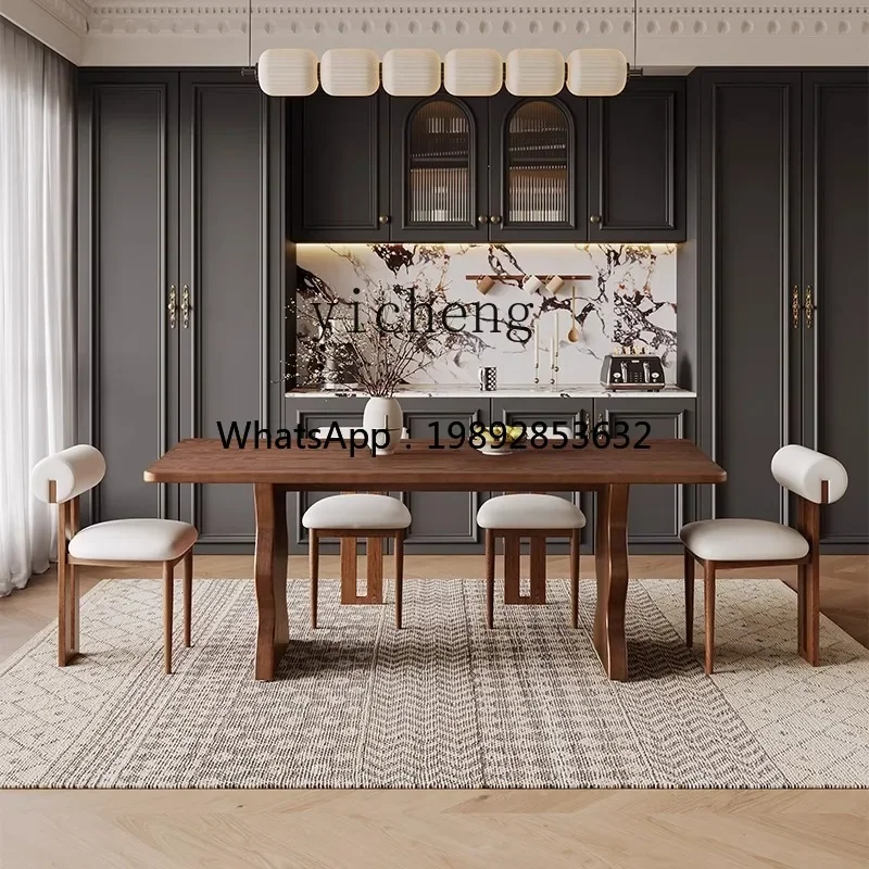 W12- retro dining table antique solid wood rectangular heterosexual design dining table and chair combination