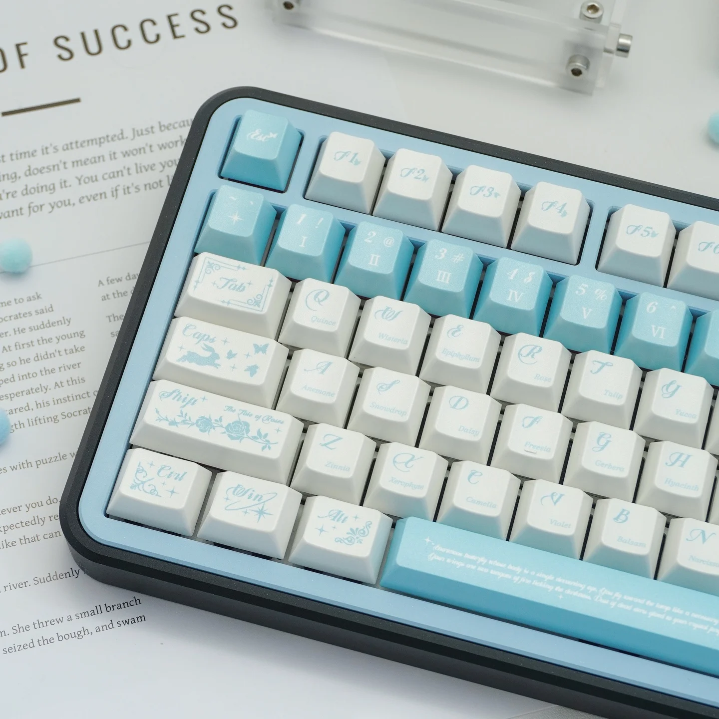 URE Blue Butterfly Lovers Metallic pearlescent PBT Keycaps Unique Pearly‑Lustre Surface Key Caps For MX  Mechanical Keyboard