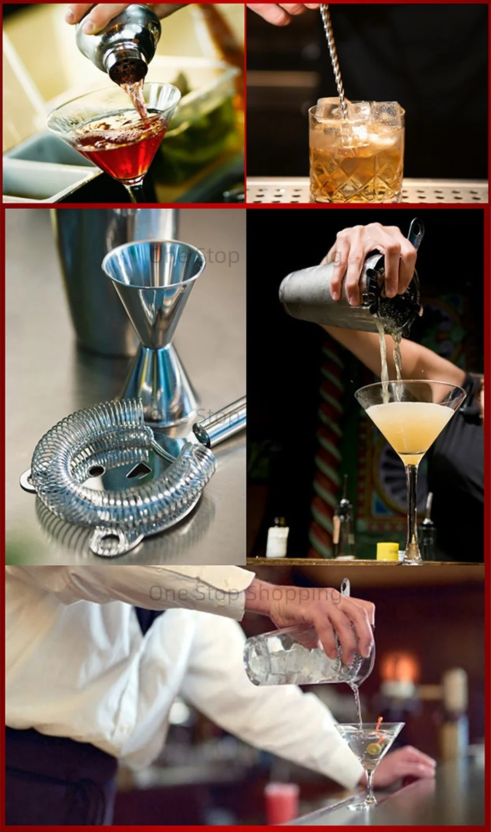 12PCS Cocktail Shaker Set Barkeeper Kit Bar Set Bambus Ständer Matini Shaker Rührlöffel Muddler Jigger Cocksrew für Barware Set – Detail 4