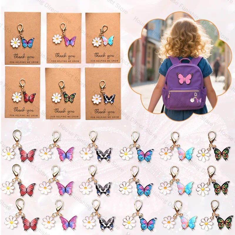 

Enamel Butterfly Daisy Keychain Thank You Gift for Teachers Ladies Cute Purse Charm Bag Accessories Backpack Keyring