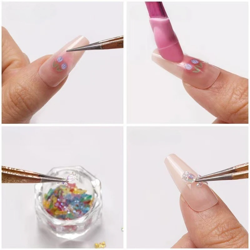 1Set Double Ended Silicone Nail Art Tweezers with Pressing Head for Nail Stickers Rhinestones Pick Up Clip Eyelash Extension