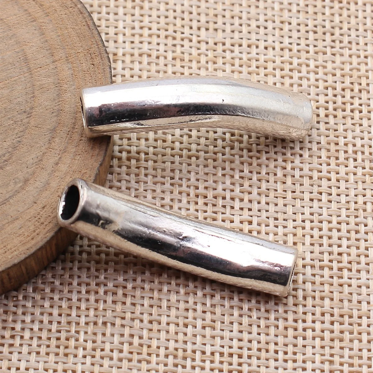 2pcs 37x11x8mm Antique Silver Color Smooth Pipe Bend Wholesale DIY Jewelry Findings