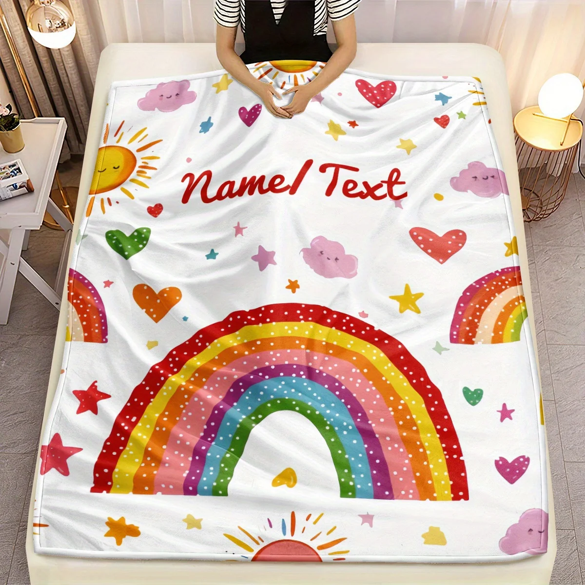 Regenbogendecke mit individuellem Namen, weiche und warme Flanelldecke mit hellem Digitaldruck, leicht und langlebig