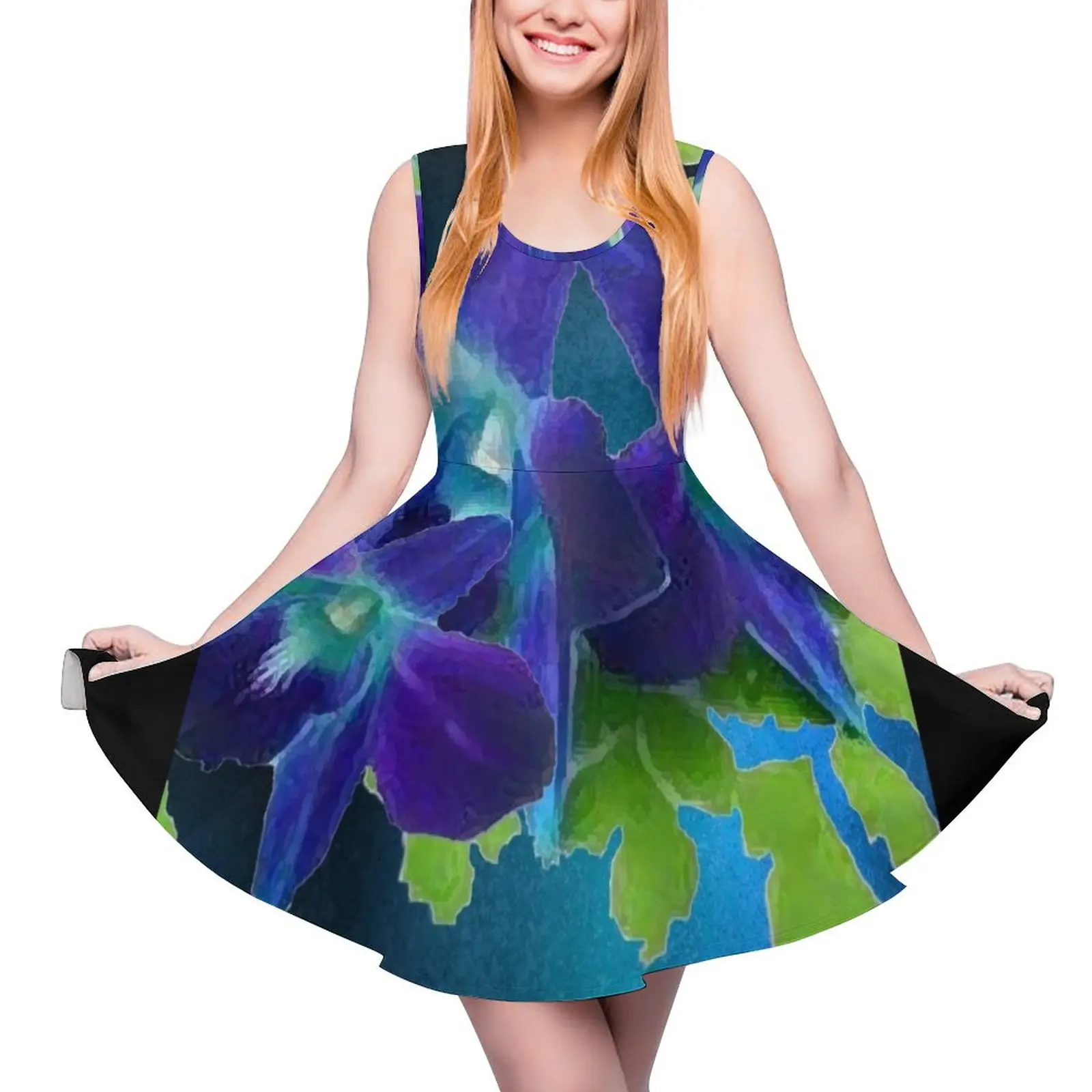 

Hawaiian Blue Orchid and Fern Sleeveless Dress cute dress Women"s summer long dress