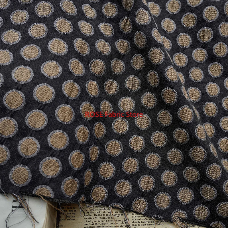 1 Meter Black and Brown Color Small Polka Dot Jacquard Fabric Women's Elegant Dress Sewing Fabric