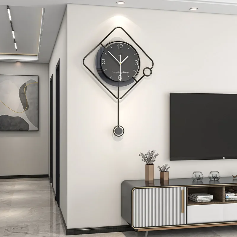 Nordic Swinging Square Wall Clock, Wooden Living Room Decoration