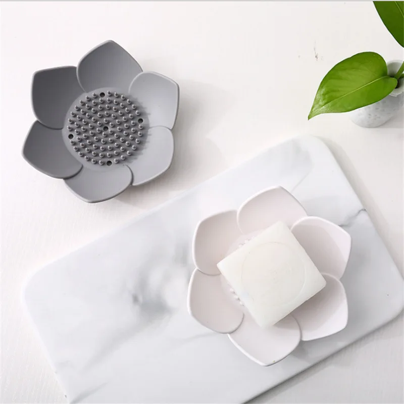 Petal Shape Soap Dish Non-slip Silicone Soap Box Container Bathroom Storage Tray Portable Home Kitchen Drain Sponge Holder