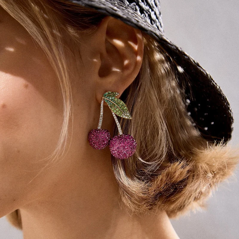 1 Pair of Creative Cool Summer Beach Fruit Series Stud Earrings Cherry Watermelon Lemon Lady Earrings Vacation Earrings Exquisite and Cute for Girls To Wear