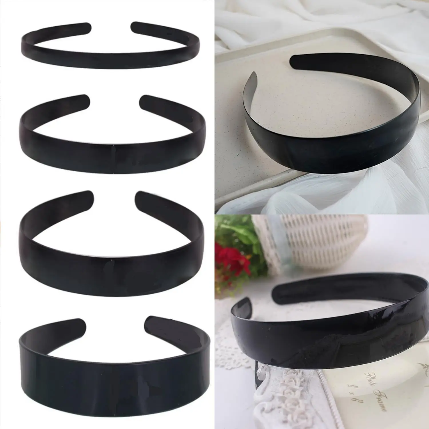 Afbeelding 6: Eenvoudige zwarte brede hoofdband meisje vrouwen plastic haarband getande antislip hoofd hoepel DIY haaraccessoires
